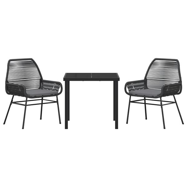 Grote foto vidaxl 3 delige eetset voor in de tuin met kussens in zwart poly rattan tuin en terras tuinmeubelen