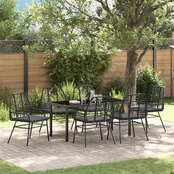 Grote foto vidaxl 7 delige tuinset met kussens zwart poly rattan tuin en terras tuinmeubelen