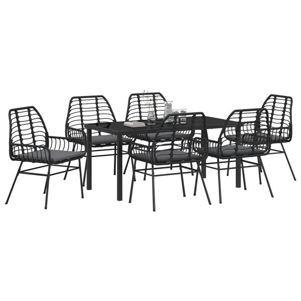 Grote foto vidaxl 7 delige tuinset met kussens zwart poly rattan tuin en terras tuinmeubelen