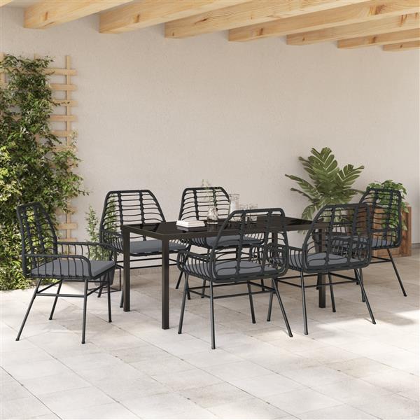 Grote foto vidaxl 7 delige tuinset met kussens zwart poly rattan tuin en terras tuinmeubelen