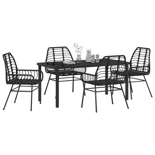Grote foto vidaxl 5 delige tuinset met eettafel in zwart poly rattan tuin en terras tuinmeubelen