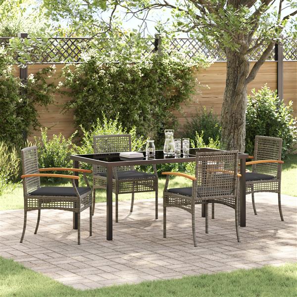 Grote foto vidaxl 5 delig tuin eettafel set met kussens grijs poly rattan tuin en terras tuinmeubelen
