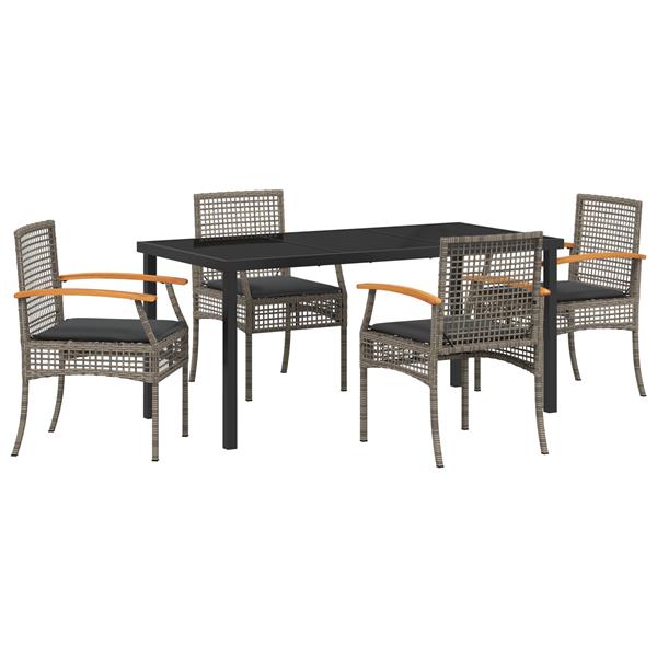 Grote foto vidaxl 5 delig tuin eettafel set met kussens grijs poly rattan tuin en terras tuinmeubelen