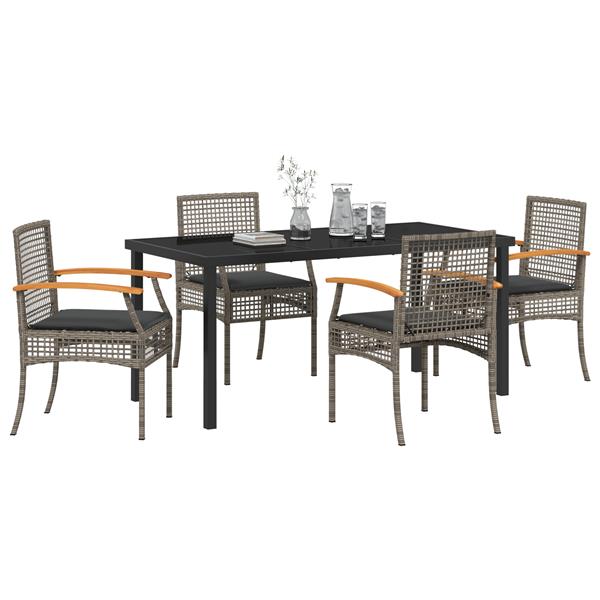 Grote foto vidaxl 5 delig tuin eettafel set met kussens grijs poly rattan tuin en terras tuinmeubelen