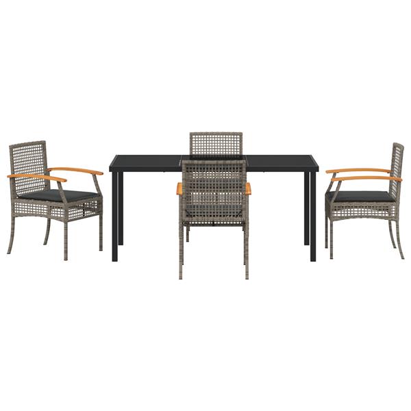 Grote foto vidaxl 5 delig tuin eettafel set met kussens grijs poly rattan tuin en terras tuinmeubelen