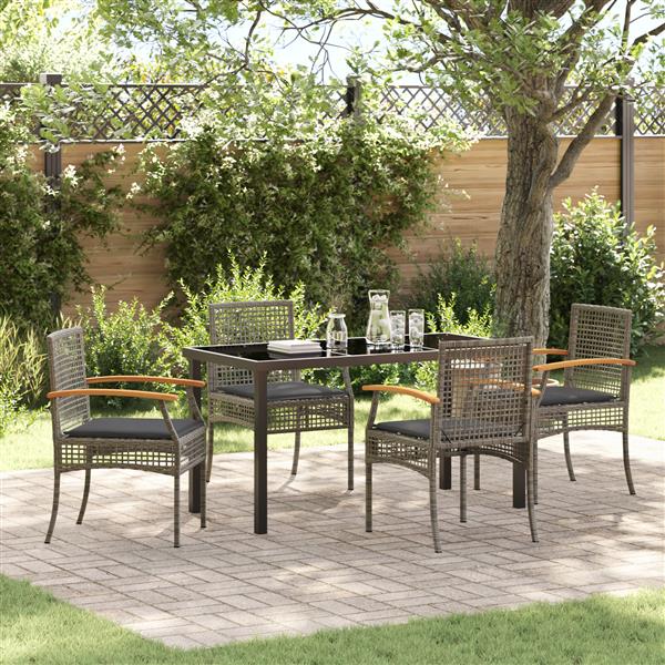 Grote foto vidaxl 5 delige tuinset met kussens grijze poly rattan tuin en terras tuinmeubelen
