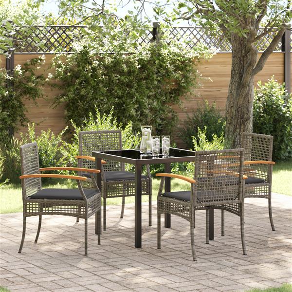 Grote foto vidaxl 5 delige tuin eetset met kussens grijs poly rattan tuin en terras tuinmeubelen