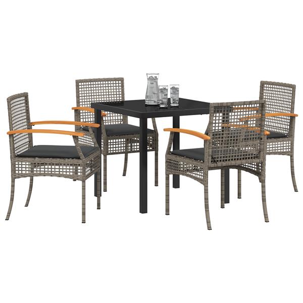 Grote foto vidaxl 5 delige tuin eetset met kussens grijs poly rattan tuin en terras tuinmeubelen