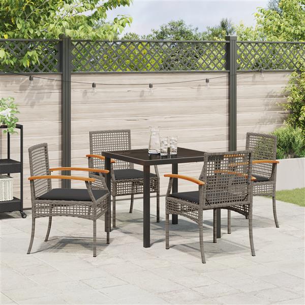 Grote foto vidaxl 5 delige tuin eetset met kussens grijs poly rattan tuin en terras tuinmeubelen