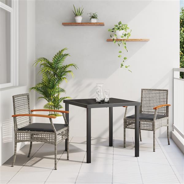 Grote foto vidaxl 3 delige tuinset met kussens grijs poly rattan tuin en terras tuinmeubelen