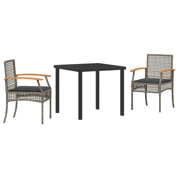 Grote foto vidaxl 3 delige tuinset met kussens grijs poly rattan tuin en terras tuinmeubelen