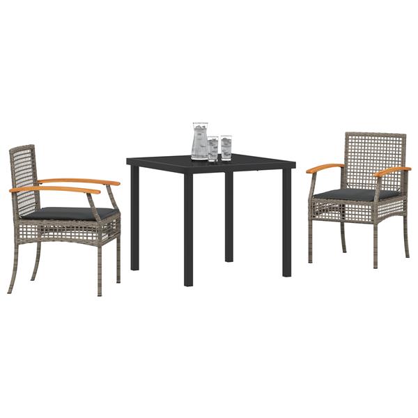 Grote foto vidaxl 3 delige tuinset met kussens grijs poly rattan tuin en terras tuinmeubelen
