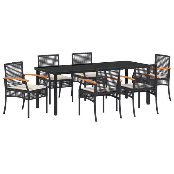 Grote foto vidaxl 7 delige tuin eetset met kussens zwart poly rattan tuin en terras tuinmeubelen
