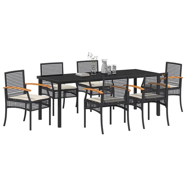 Grote foto vidaxl 7 delige tuin eetset met kussens zwart poly rattan tuin en terras tuinmeubelen