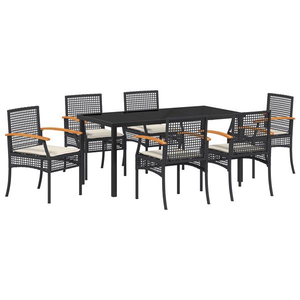 Grote foto vidaxl 7 delige tuindining set met kussens zwart poly rattan tuin en terras tuinmeubelen