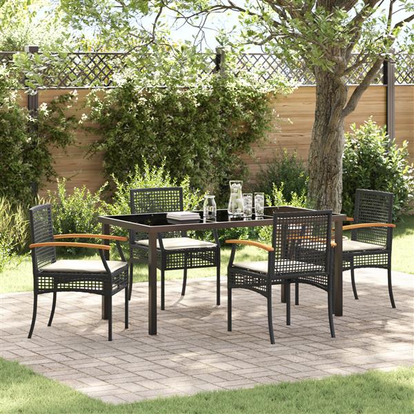 Grote foto vidaxl 5 delige tuindining set met kussens zwart poly rattan tuin en terras tuinmeubelen