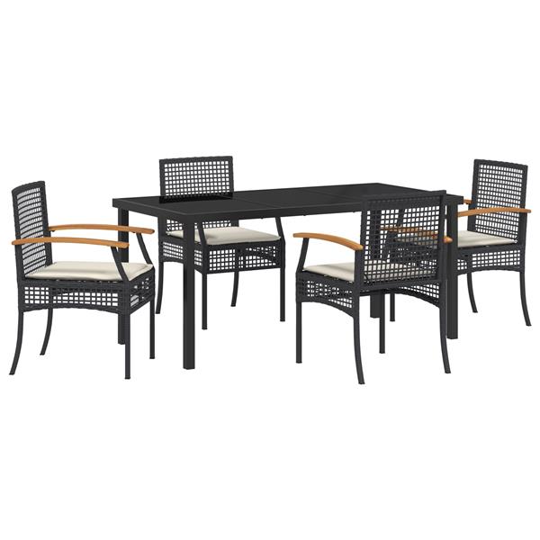 Grote foto vidaxl 5 delige tuindining set met kussens zwart poly rattan tuin en terras tuinmeubelen