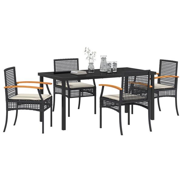 Grote foto vidaxl 5 delige tuindining set met kussens zwart poly rattan tuin en terras tuinmeubelen