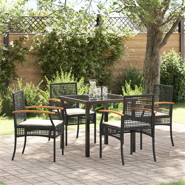 Grote foto vidaxl 5 delige tuin eetset met kussens zwart poly rattan tuin en terras tuinmeubelen