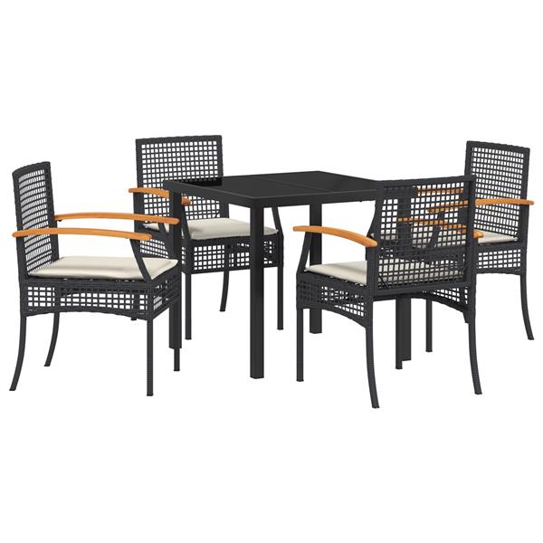 Grote foto vidaxl 5 delige tuin eetset met kussens zwart poly rattan tuin en terras tuinmeubelen
