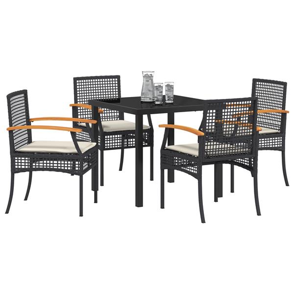 Grote foto vidaxl 5 delige tuin eetset met kussens zwart poly rattan tuin en terras tuinmeubelen