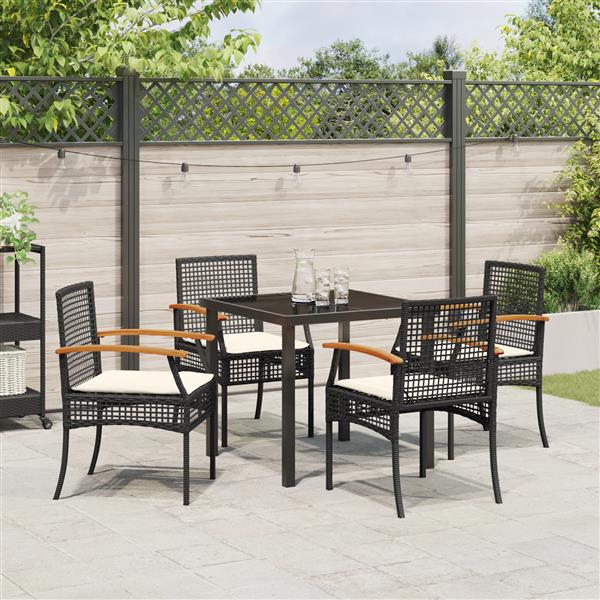 Grote foto vidaxl 5 delige tuin eetset met kussens zwart poly rattan tuin en terras tuinmeubelen