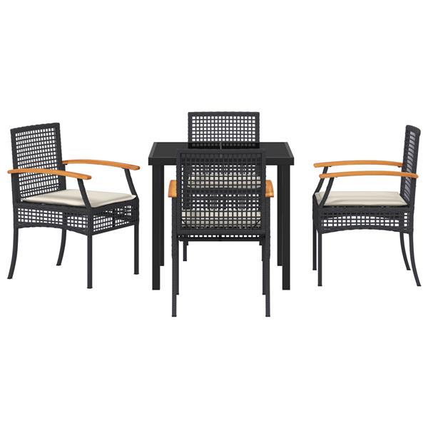 Grote foto vidaxl 5 delige tuin eetset met kussens zwart poly rattan tuin en terras tuinmeubelen