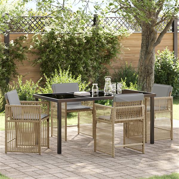 Grote foto vidaxl 5 delige tuin eetset met kussens in beige poly rattan tuin en terras tuinmeubelen