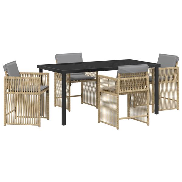 Grote foto vidaxl 5 delige tuin eetset met kussens in beige poly rattan tuin en terras tuinmeubelen
