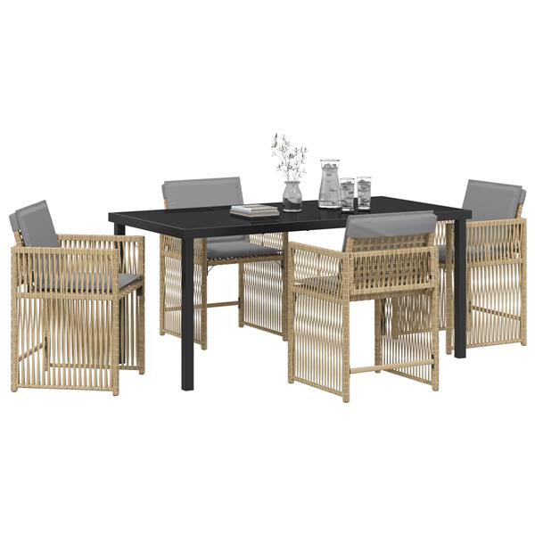 Grote foto vidaxl 5 delige tuin eetset met kussens in beige poly rattan tuin en terras tuinmeubelen