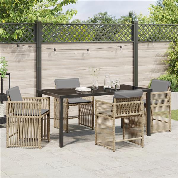 Grote foto vidaxl 5 delige tuin eetset met kussens in beige poly rattan tuin en terras tuinmeubelen