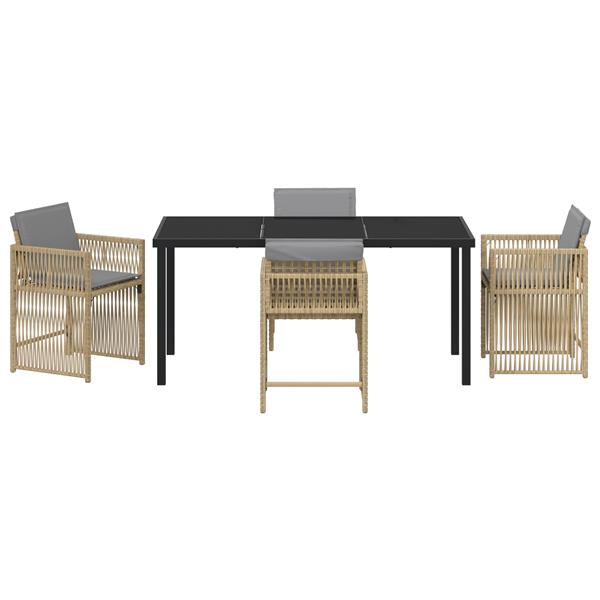 Grote foto vidaxl 5 delige tuin eetset met kussens in beige poly rattan tuin en terras tuinmeubelen