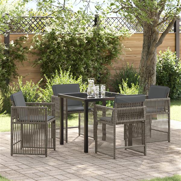 Grote foto vidaxl 5 delige tuinset met kussens in grijs poly rattan tuin en terras tuinmeubelen