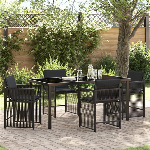 Grote foto vidaxl 5 delige tuin eettafelset met kussens zwart poly rattan tuin en terras tuinmeubelen