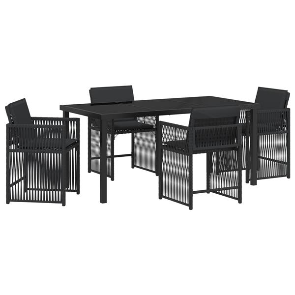 Grote foto vidaxl 5 delige tuin eettafelset met kussens zwart poly rattan tuin en terras tuinmeubelen