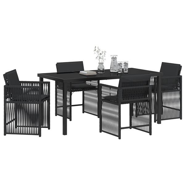 Grote foto vidaxl 5 delige tuin eettafelset met kussens zwart poly rattan tuin en terras tuinmeubelen