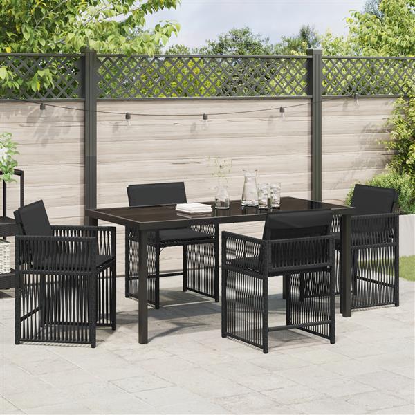Grote foto vidaxl 5 delige tuin eettafelset met kussens zwart poly rattan tuin en terras tuinmeubelen