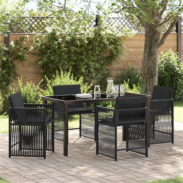 Grote foto vidaxl 5 delige tuinset met kussens zwart poly rattan tuin en terras tuinmeubelen