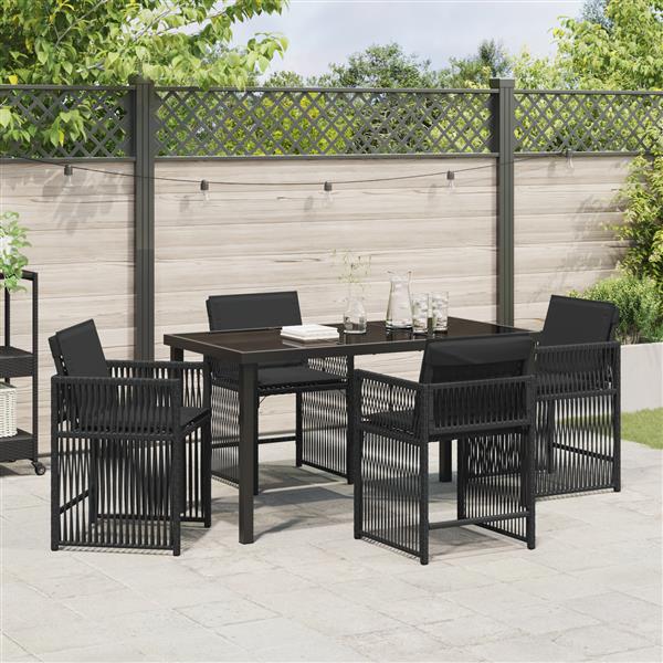 Grote foto vidaxl 5 delige tuinset met kussens zwart poly rattan tuin en terras tuinmeubelen