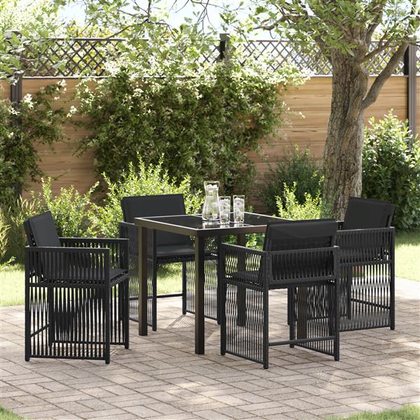 Grote foto vidaxl 5 delige tuinset met kussens in zwart poly rattan tuin en terras tuinmeubelen