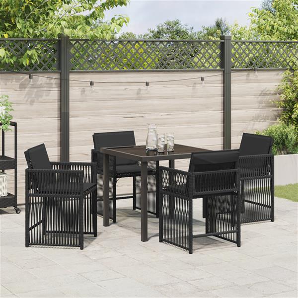Grote foto vidaxl 5 delige tuinset met kussens in zwart poly rattan tuin en terras tuinmeubelen