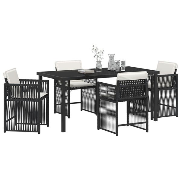 Grote foto vidaxl 5 delige tuin eettafelset met kussens zwart poly rattan tuin en terras tuinmeubelen