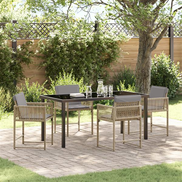 Grote foto vidaxl 5 delige tuin eetset met kussens in beige poly rattan tuin en terras tuinmeubelen