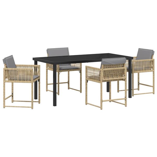 Grote foto vidaxl 5 delige tuin eetset met kussens in beige poly rattan tuin en terras tuinmeubelen