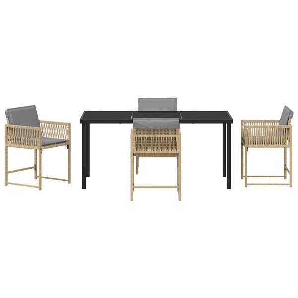 Grote foto vidaxl 5 delige tuin eetset met kussens in beige poly rattan tuin en terras tuinmeubelen
