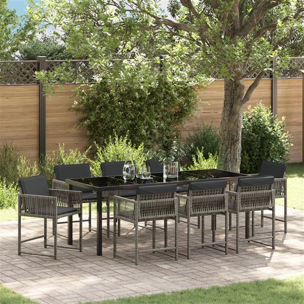Grote foto vidaxl 9 delige tuinset met kussens in grijs poly rattan tuin en terras tuinmeubelen
