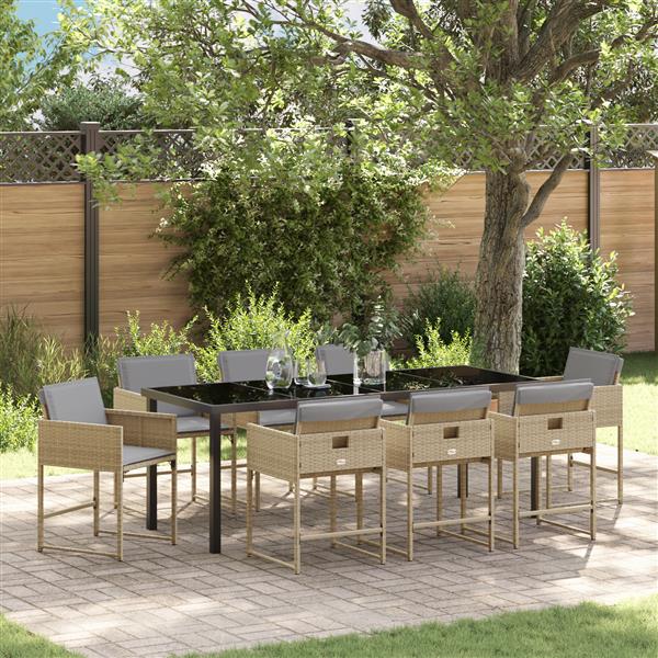 Grote foto vidaxl 9 delige tuinset met kussens in beige poly rattan tuin en terras tuinmeubelen