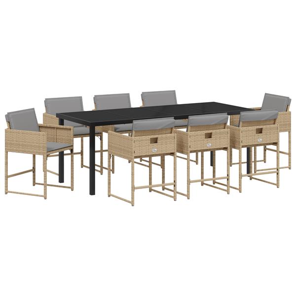 Grote foto vidaxl 9 delige tuinset met kussens in beige poly rattan tuin en terras tuinmeubelen