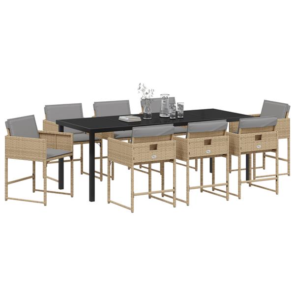 Grote foto vidaxl 9 delige tuinset met kussens in beige poly rattan tuin en terras tuinmeubelen
