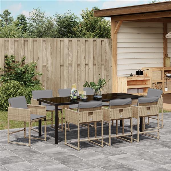 Grote foto vidaxl 9 delige tuinset met kussens in beige poly rattan tuin en terras tuinmeubelen